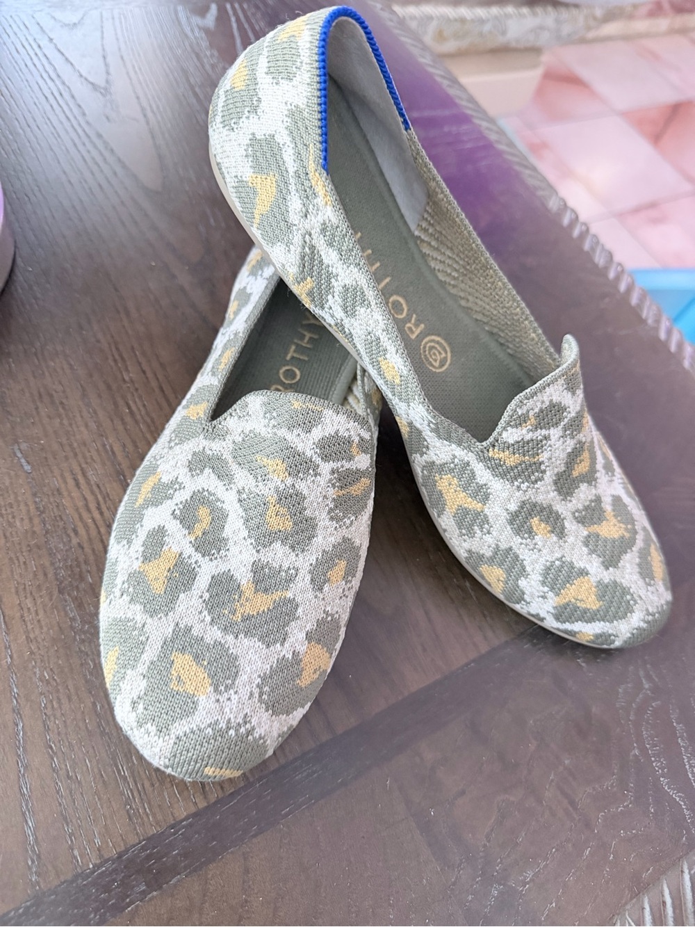 Rothy's Women's Leopard Knit Slip-On Flats in Olive & Gold